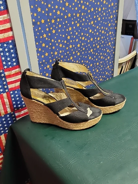 Black Wedge Sandals with Front Zip - Picture 2 of 3